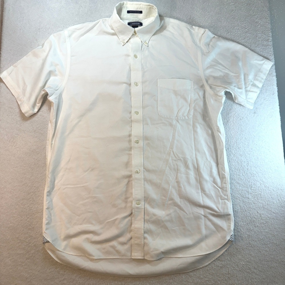 Lands End Mens Supima No Iron Oxford Short Sleeve Shirt Pack of 5 White Size 16 - Picture 7 of 13